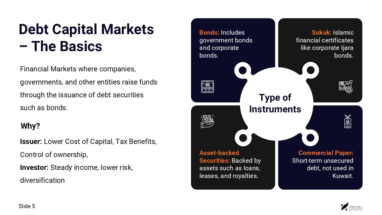 Debt capital markets types of investment slide