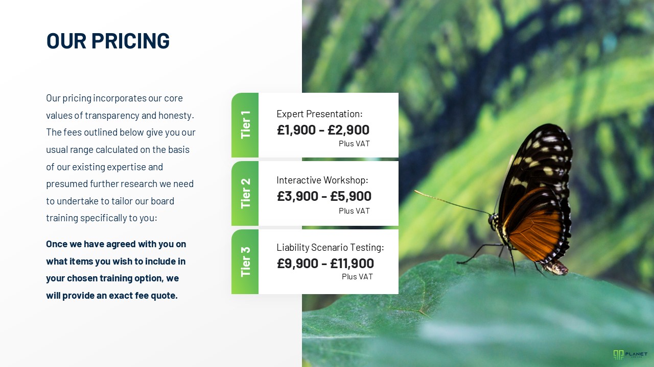 Business pricing model comparison slide