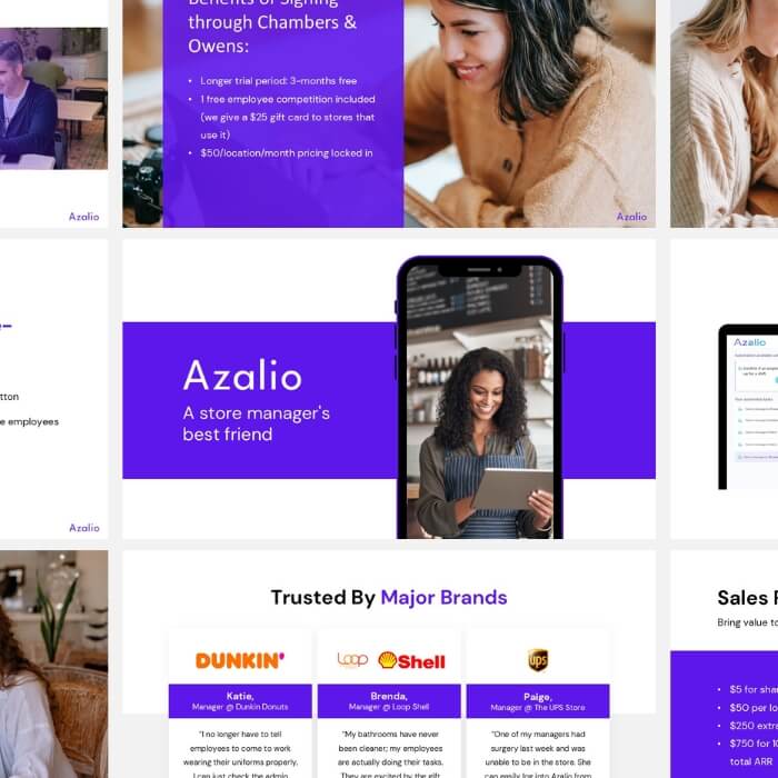 Professional investor deck redesign for Azallo startup with visual hierarchy