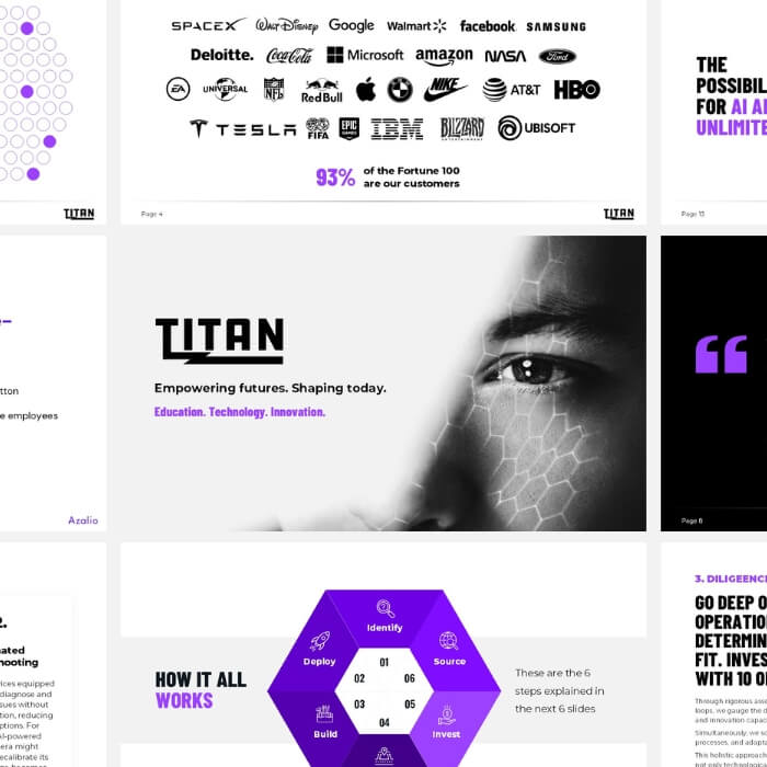 Bold corporate pitch deck design for Titan Fintech company