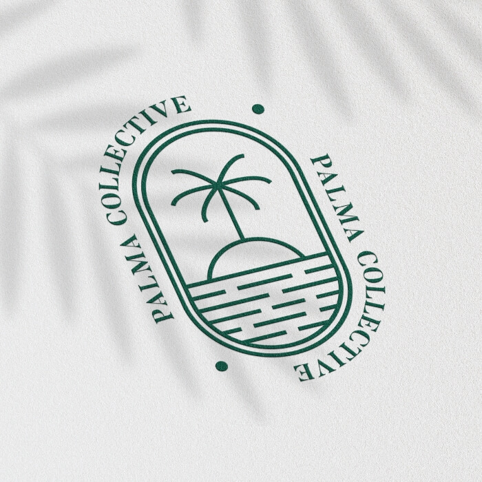 Minimalist tropical-style logo mockup for Palma Collective brand identity