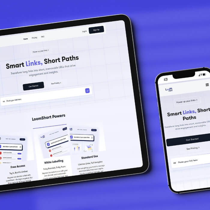 Minimal, clean website interface for micro-SaaS product LoomShort