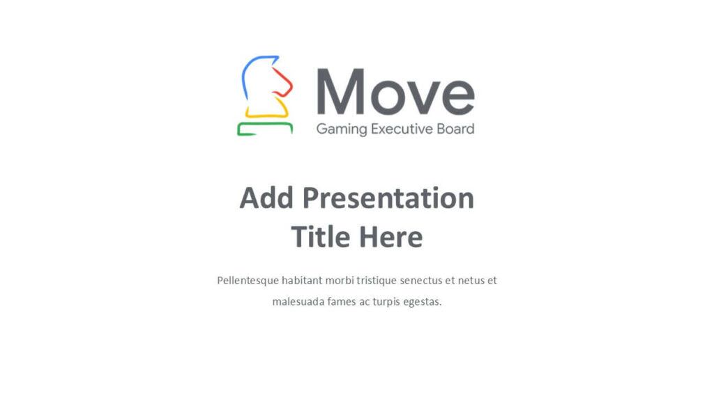 Move Gaming presentation cover slide – minimalist template for esports brand