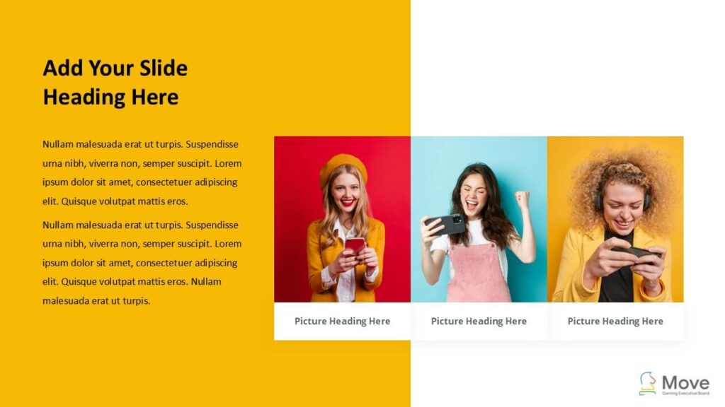 Editable with yellow layout and 3 female character – Move Gaming deck
