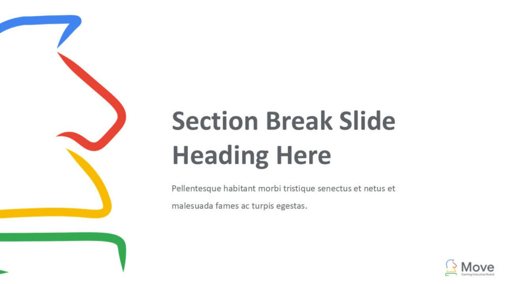 Blue abstract section break slide with curved stroke for Move Gaming presentation
